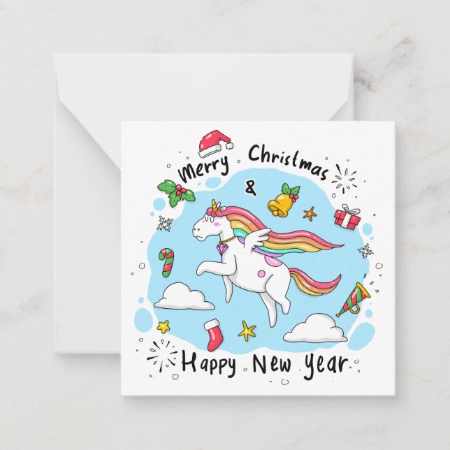 Carte De Correspondance Licorne Joyeux Noël/Bonne Année (Devant)