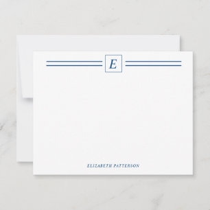 Carte De Correspondance Ligne double Monogramme bleu marine chic