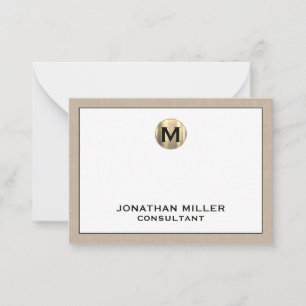 Carte De Correspondance Linge beige Or Monogramme initial