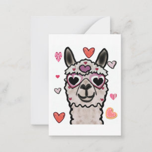 Carte De Correspondance Llama cool avec lunettes de coeur