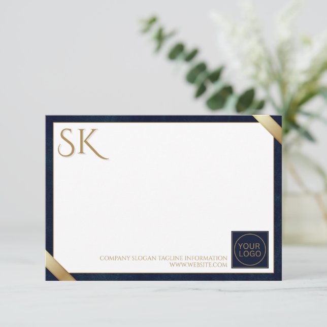 Carte De Correspondance Logo d'affaires Cuir de luxe Marine (Debout devant)