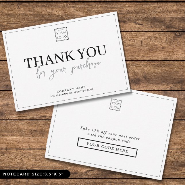 Carte De Correspondance Logo d'entreprise moderne Code Coupon d'entreprise (Modern Business Logo Company Coupon Code Thank You Note Card
)