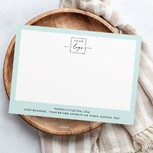 Carte De Correspondance Logo personnalisé et texte clair aqua bleu bordure