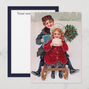 Carte De Correspondance luge vintage festive Enfants ajouter un sentiment