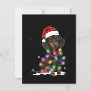 Carte De Correspondance Lumières de Noël de teckel avec neige