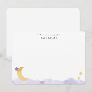 Carte De Correspondance Lune et Étoiles Violet Aquarelle Personnalisé Plat