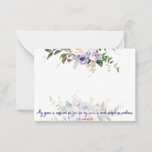 Carte De Correspondance Ma grâce est suffisante, floral aquarelle pastel 