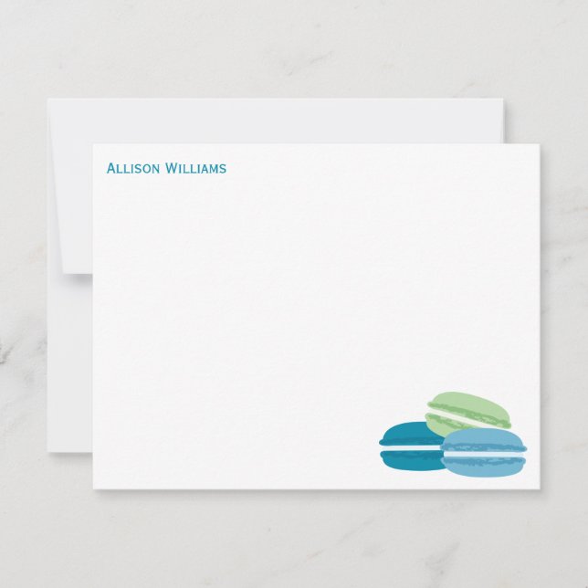 Carte De Correspondance Macarons bleus et verts Merci Notes (Devant)