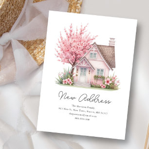 Carte De Correspondance Maison en fleurs roses Nouvelle adresse déplacée
