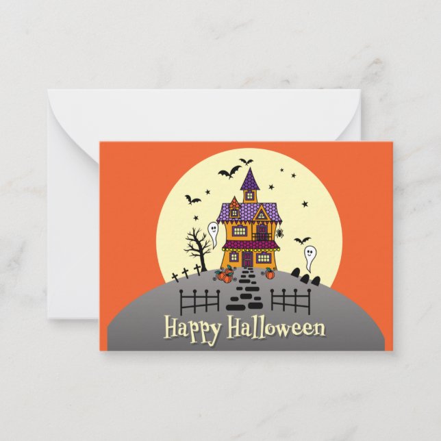 Carte De Correspondance Maison hantée joyeux Halloween pour enfants (Devant)