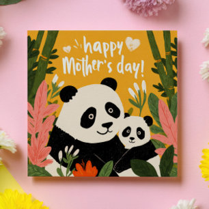 Carte De Correspondance Maman Panda & Petit Élancé Fantaisiste Joyeuse Fêt