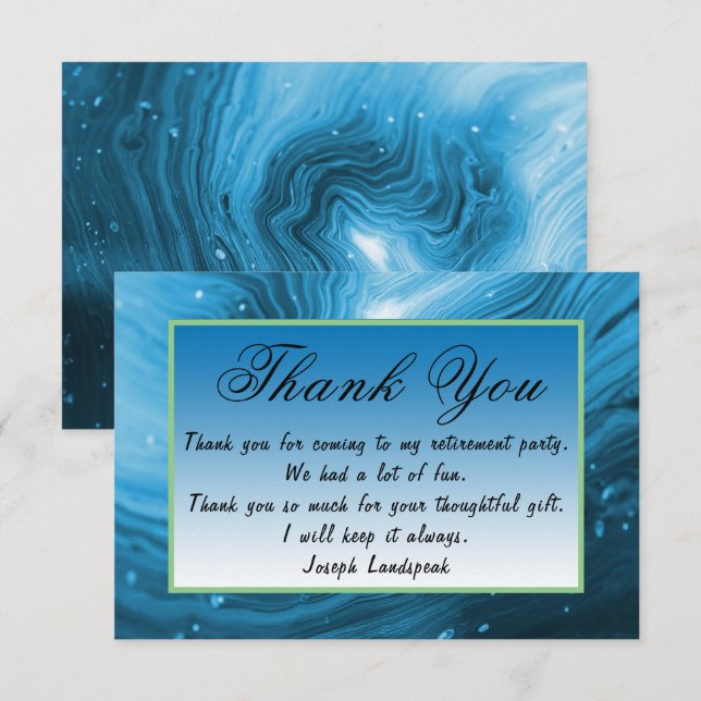 Carte De Correspondance Marbre Bleu Bonne Retraite Merci Note (Devant / Derrière)