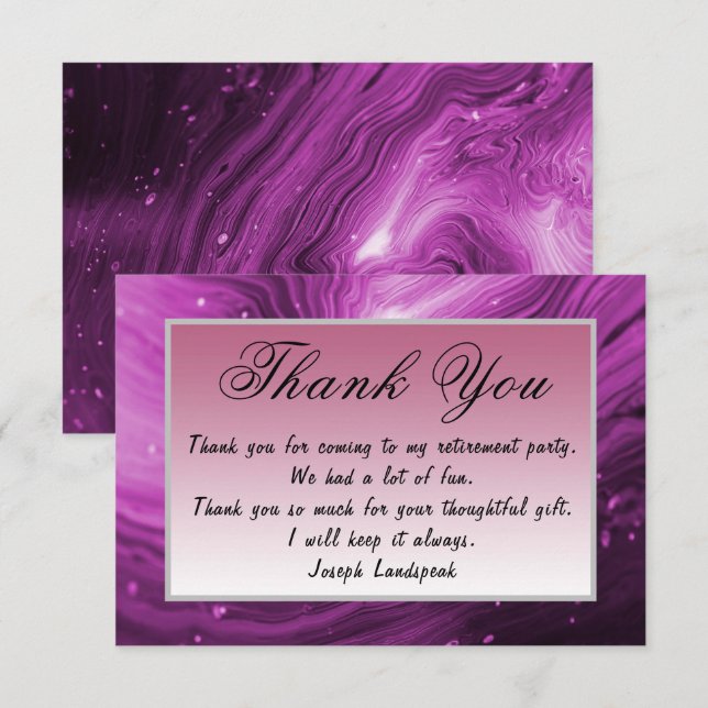 Carte De Correspondance Marbre rose Bonne Retraite Merci Note (Devant / Derrière)