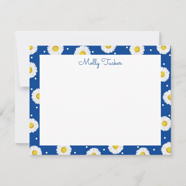 Carte De Correspondance Marguerites Préparatoires Aquarelle Florale Bleue  (Devant)
