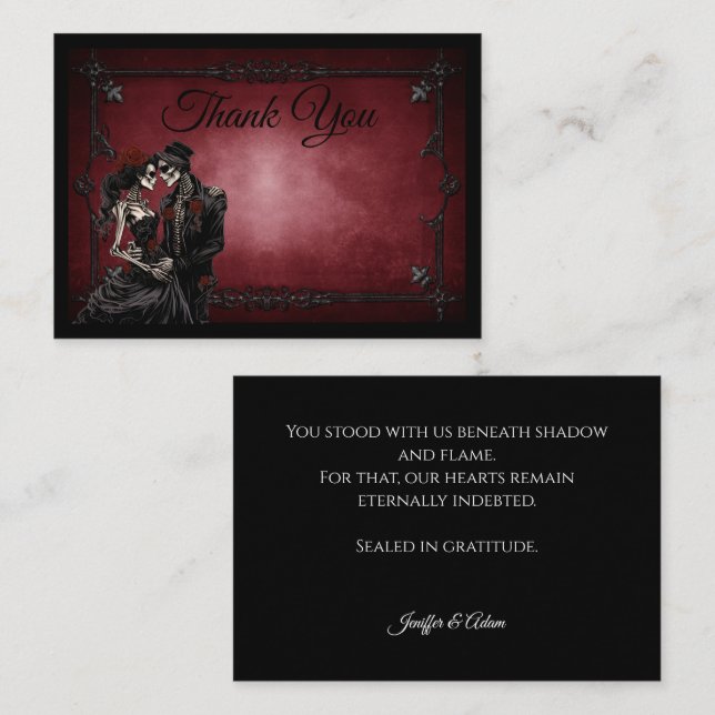 Carte De Correspondance Mariage d'Halloween gothique alternative rouge fon (Devant / Derrière)