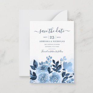 Carte De Correspondance Mariage élégant floral script aquarelle bleu marin