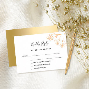 Carte De Correspondance Mariage élégant moderne floral or blanc RSVP