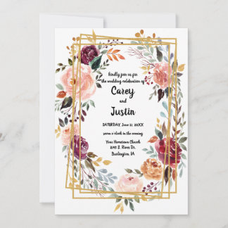 Carte De Correspondance Mariage Floral Gold Cadre géométrique