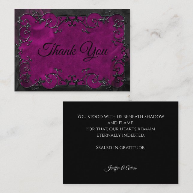 Carte De Correspondance Mariage Halloween gothique violet foncé (Devant / Derrière)