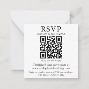 Carte De Correspondance Mariage Minimaliste Carré simple boîtier RSVP QR