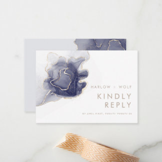 Carte De Correspondance Mariage moderne élégant or de la marine de minuit 