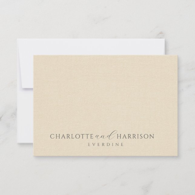 Carte De Correspondance Mariage personnalisé Monogram Cream Faux Linen (Devant)