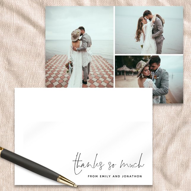 Carte De Correspondance Mariage photo de Merci de nom simple Script 3 (Front and back view)