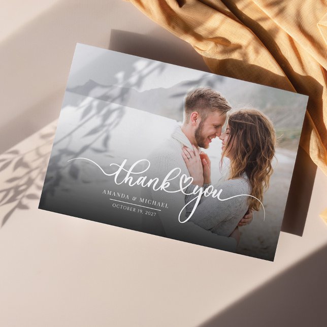 Carte De Correspondance Mariage Photo Nouveaux mariés Merci moderne (Wedding Thank You Couples Photo Card on Zazzle at Milestone Hub)