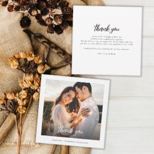 Carte De Correspondance Mariage photo simple Lettré à la main Merci