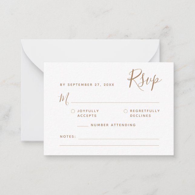 Carte De Correspondance MARIAGE RSVP minimaliste de script or BUDGET (Devant)