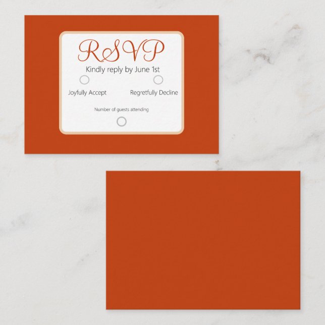 Carte De Correspondance Mariage RSVP simple Elegant Burnt Orange (Devant / Derrière)