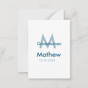 Carte De Correspondance Marine bleu groomsman nom lettre date masculin par