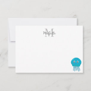Carte De Correspondance Méduse de dessin animé mignonne monogramme personn