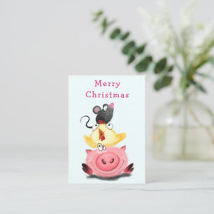 Carte De Correspondance Meilleurs amis mignons Cochonnet Poussin et Souris
