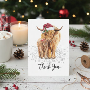 Carte De Correspondance Merci Baby shower Highland Vache Noël