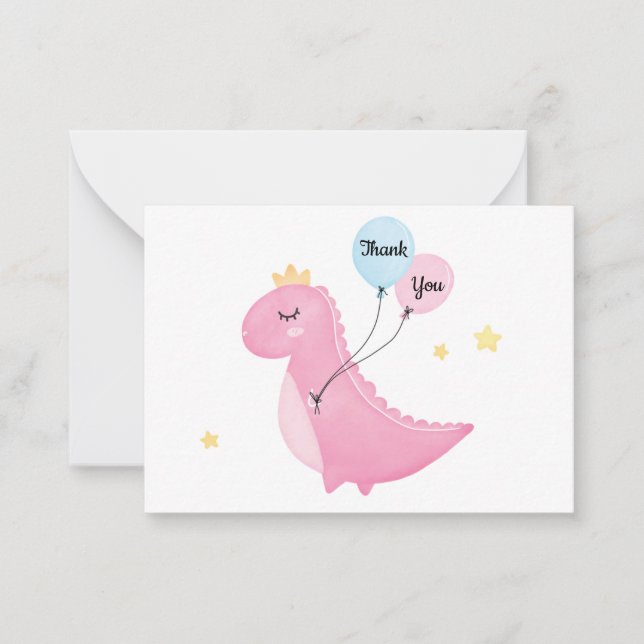 Carte De Correspondance Merci de dinosaure rose (Devant)