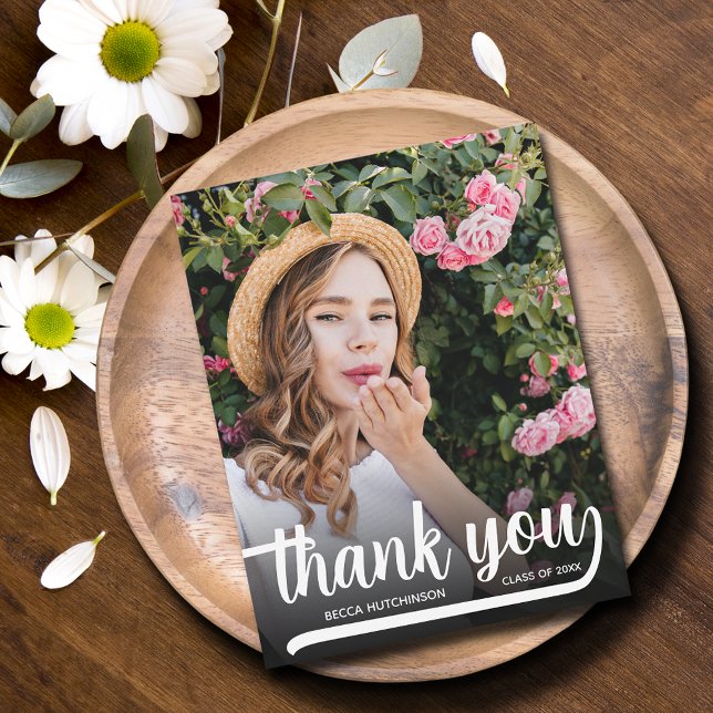 Carte De Correspondance Merci de graduation photo verticale moderne (Modern photo graduation thank you flat note cards have room for your message on the back)
