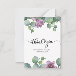 Carte De Correspondance Merci de Mariage à lettres mains d'eucalyptus budg