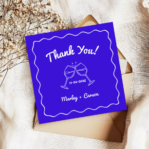 Carte De Correspondance Merci de Mariage bleu royal tiré à la main