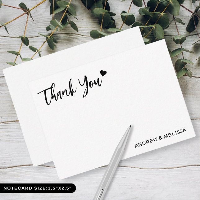 Carte De Correspondance Merci de mariage élégant moderne mariés jeunes mar (Modern Elegant Wedding Thank You Newlyweds Couple Note Card)