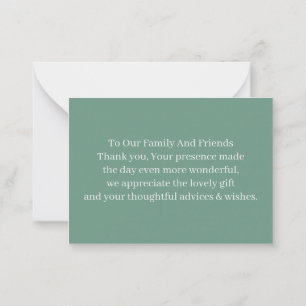 Carte De Correspondance Merci de Mariage personnalisé vert simple