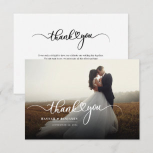 Carte De Correspondance Merci de script photo Mariage à la main