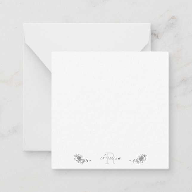 Carte De Correspondance Merci de tournesol simple Monogramme blanc (Dos)