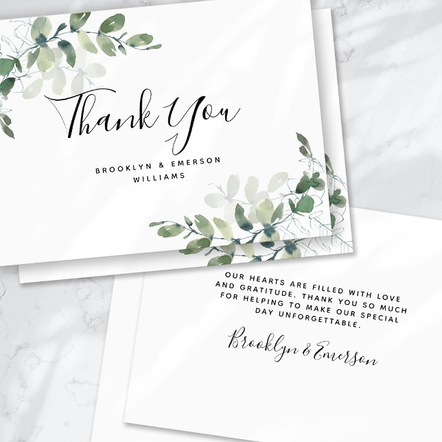 Carte De Correspondance MERCI du Mariage de feuillage vert Eucalyptus BUDG (Créateur téléchargé)