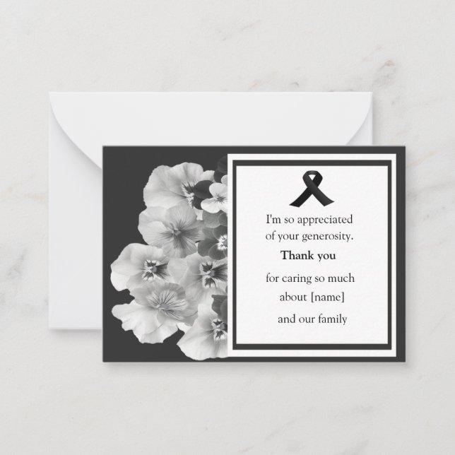 Carte De Correspondance Merci funéraire noir et blanc (Devant)