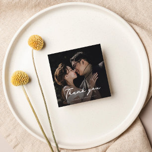 Carte De Correspondance Merci Mariage à lettres mains avec script photo