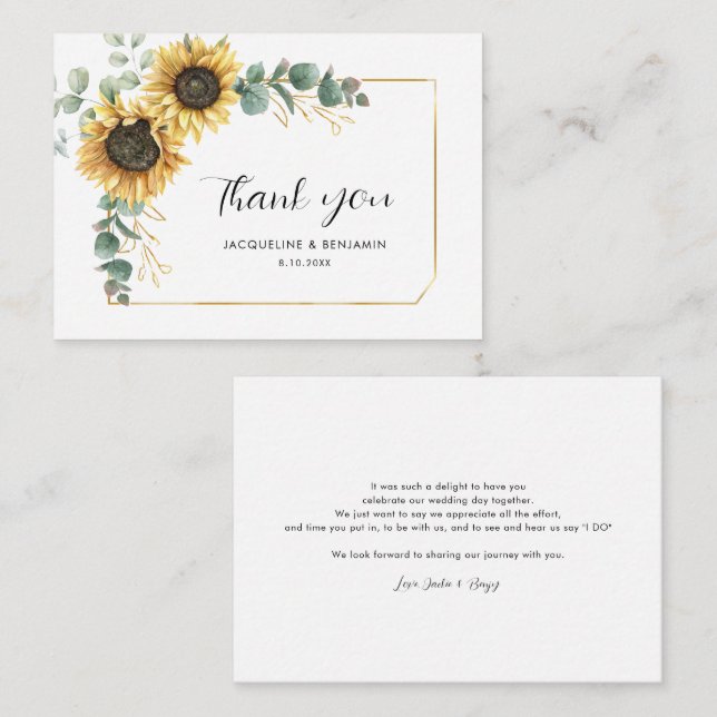 Carte De Correspondance Merci Mariage de tournesol Eucalyptus Floral (Devant / Derrière)