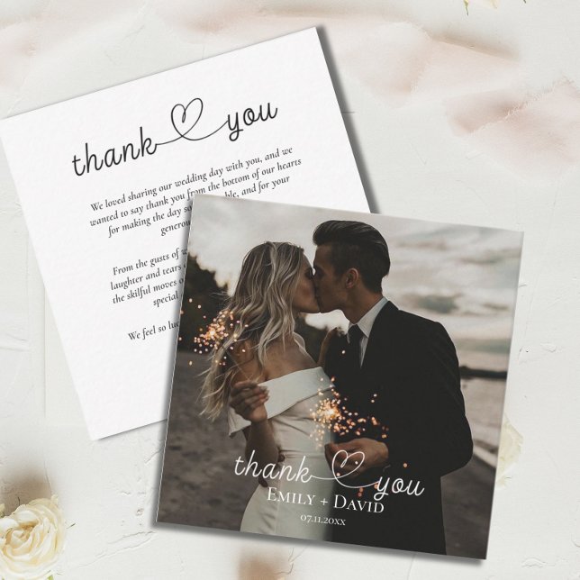 Carte De Correspondance Merci Mariage simple à lettres photo (Créateur téléchargé)