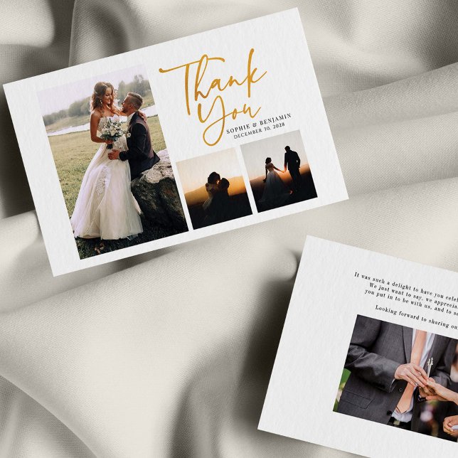Carte De Correspondance Merci Mariage simple à main en or (Créateur téléchargé)