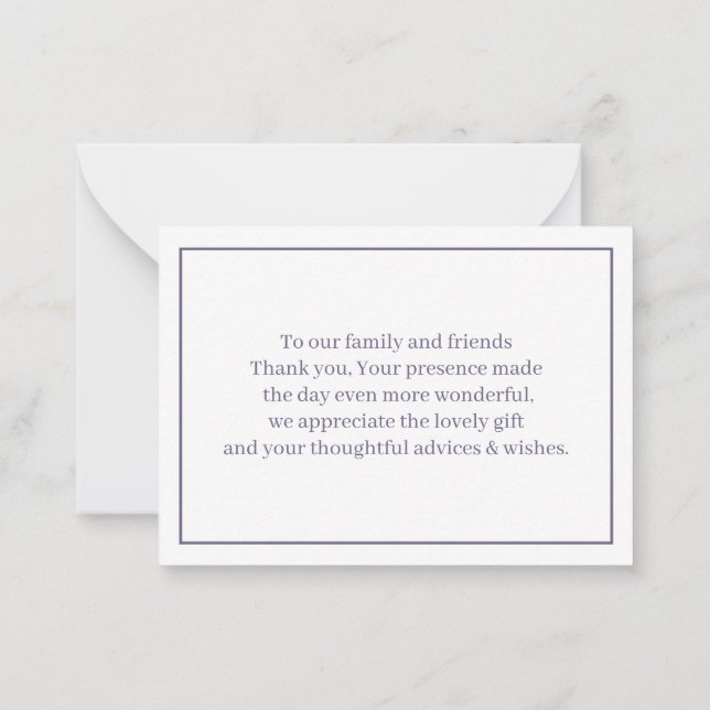 Carte De Correspondance Merci Mariage simple violet (Dos)